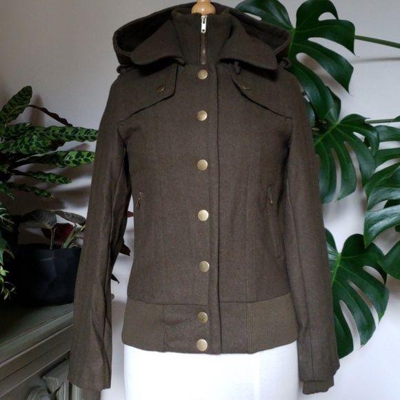 Worn Once! Olive Green BDG Heavy Wool Bomber Coat - Picture 2 of 8